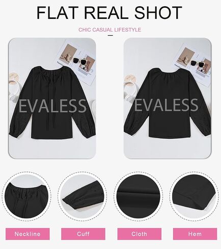 EVALESS Womens Tops Dressy Casual V Neck Long Sleeve Hollow Out Embroidered Blouses Shirts Spring Summer Outfits 2025 in Saudi Arabia