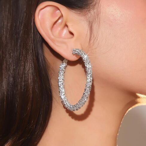Rhinestone Hoop Earrings Trendy Earrings for Women 2025 Prom Dresses 2025 Big/Large Hoop Earrings Sparkly Glitter Hoops Earring Wedding Prom Formal Jewelry Gifts in Kuwait