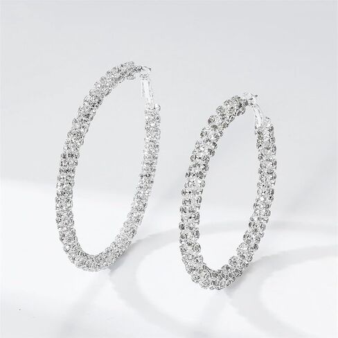 Rhinestone Hoop Earrings Trendy Earrings for Women 2025 Prom Dresses 2025 Big/Large Hoop Earrings Sparkly Glitter Hoops Earring Wedding Prom Formal Jewelry Gifts in Kuwait