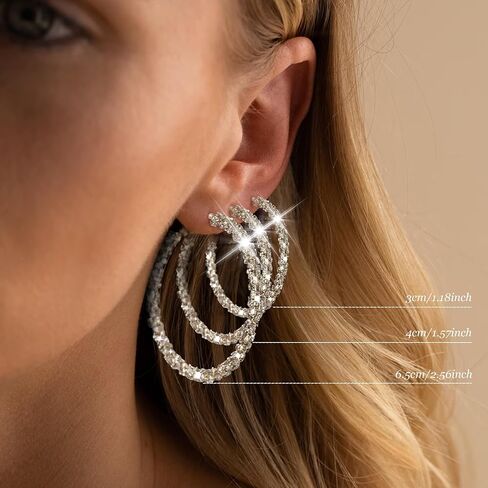Rhinestone Hoop Earrings Trendy Earrings for Women 2025 Prom Dresses 2025 Big/Large Hoop Earrings Sparkly Glitter Hoops Earring Wedding Prom Formal Jewelry Gifts in Kuwait