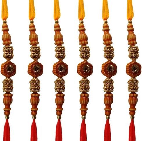S & S GARMENT ENTERPRISES Beautiful Brown Beads Rakhi With Yellow & Red Threads For Raksha Bandhan Festival for Brother Set of 6 in Saudi Arabia