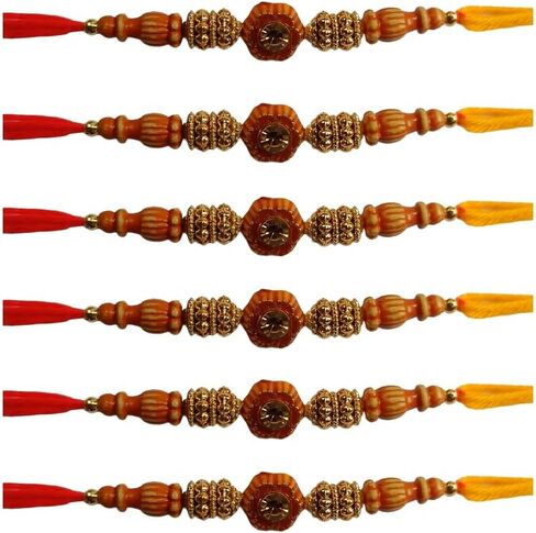 S & S GARMENT ENTERPRISES Beautiful Brown Beads Rakhi With Yellow & Red Threads For Raksha Bandhan Festival for Brother Set of 6 in Saudi Arabia