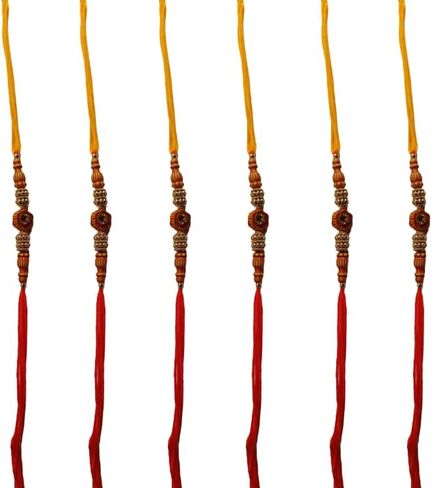S & S GARMENT ENTERPRISES Beautiful Brown Beads Rakhi With Yellow & Red Threads For Raksha Bandhan Festival for Brother Set of 6 in Saudi Arabia