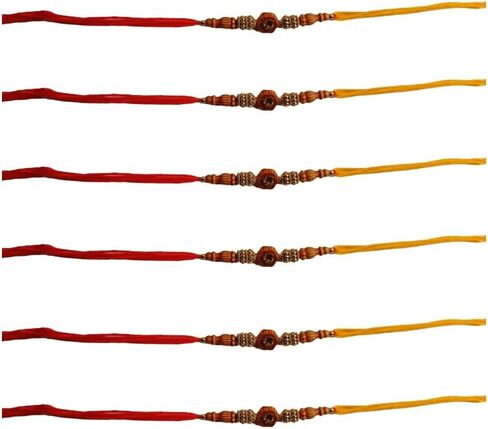 S & S GARMENT ENTERPRISES Beautiful Brown Beads Rakhi With Yellow & Red Threads For Raksha Bandhan Festival for Brother Set of 6 in Saudi Arabia