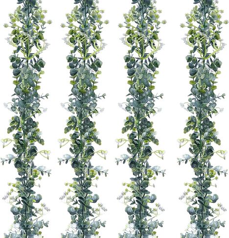 Eucalyptus Garlands for Table, 4 Packs 5.8FT Long Fake Greenery Vines, Artificial Hanging Plant for Wedding Bouquet Party Indoor Outdoor Decor in Saudi Arabia