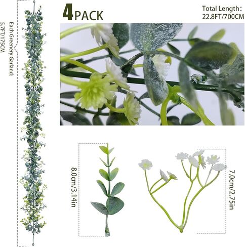 Eucalyptus Garlands for Table, 4 Packs 5.8FT Long Fake Greenery Vines, Artificial Hanging Plant for Wedding Bouquet Party Indoor Outdoor Decor in Saudi Arabia