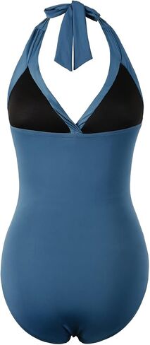 Hilor Women's One Piece Swimsuits v Neck Shirred Swimwear Switch Control Halter Wating Suits Monokini in Saudi Arabia