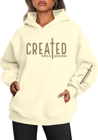 EGELEXY Women Christian Sweatshirt Created with a Purpose Hoodie Religious Faith Shirt Bible Pullover Tops in Kuwait