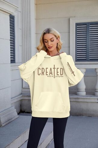 EGELEXY Women Christian Sweatshirt Created with a Purpose Hoodie Religious Faith Shirt Bible Pullover Tops in Kuwait