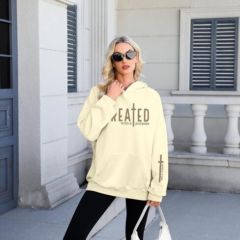 EGELEXY Women Christian Sweatshirt Created with a Purpose Hoodie Religious Faith Shirt Bible Pullover Tops in Kuwait