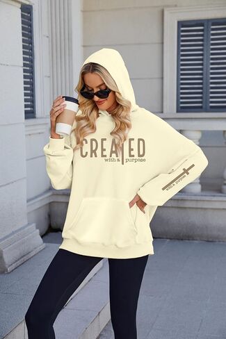 EGELEXY Women Christian Sweatshirt Created with a Purpose Hoodie Religious Faith Shirt Bible Pullover Tops in Kuwait