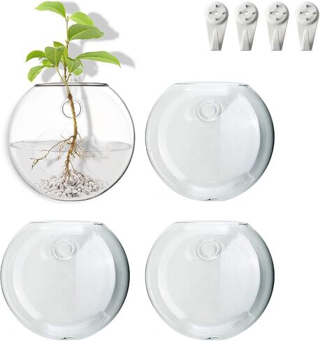 Wall Mount Plant Propagation Station - Clear Hydroponic Glass Vase, Oblate Planter for Indoor Plants | Perfect for Home, Office, Bathroom Decor | Gift for Plant Lovers (4) in Saudi Arabia