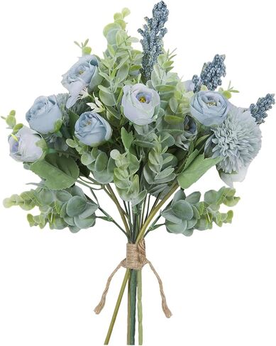 3 قطع من باقة الورد من Meldel زهور اصطناعية وهمية ونباتات الأوكالبتوس وتنسيقات زهور الحرير وباقات الزفاف وديكورات الطاولة المركزية البلاستيكية والزهور للمنزل والمطبخ والحديقة (أبيض) in Kuwait