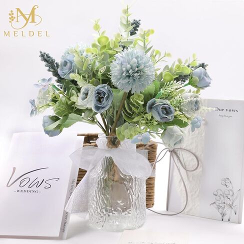 3 قطع من باقة الورد من Meldel زهور اصطناعية وهمية ونباتات الأوكالبتوس وتنسيقات زهور الحرير وباقات الزفاف وديكورات الطاولة المركزية البلاستيكية والزهور للمنزل والمطبخ والحديقة (أبيض) in Kuwait