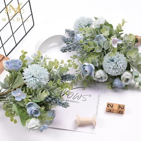 3 قطع من باقة الورد من Meldel زهور اصطناعية وهمية ونباتات الأوكالبتوس وتنسيقات زهور الحرير وباقات الزفاف وديكورات الطاولة المركزية البلاستيكية والزهور للمنزل والمطبخ والحديقة (أبيض) in Kuwait