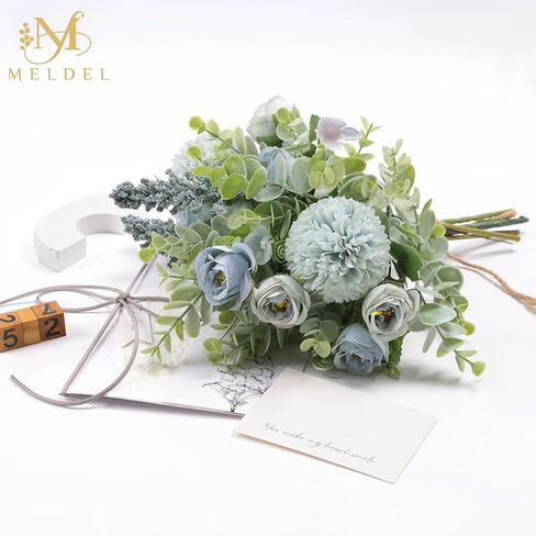 3 قطع من باقة الورد من Meldel زهور اصطناعية وهمية ونباتات الأوكالبتوس وتنسيقات زهور الحرير وباقات الزفاف وديكورات الطاولة المركزية البلاستيكية والزهور للمنزل والمطبخ والحديقة (أبيض) in Kuwait