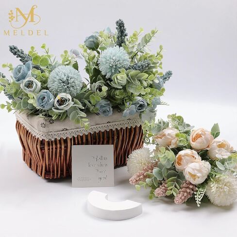 3 قطع من باقة الورد من Meldel زهور اصطناعية وهمية ونباتات الأوكالبتوس وتنسيقات زهور الحرير وباقات الزفاف وديكورات الطاولة المركزية البلاستيكية والزهور للمنزل والمطبخ والحديقة (أبيض) in Kuwait