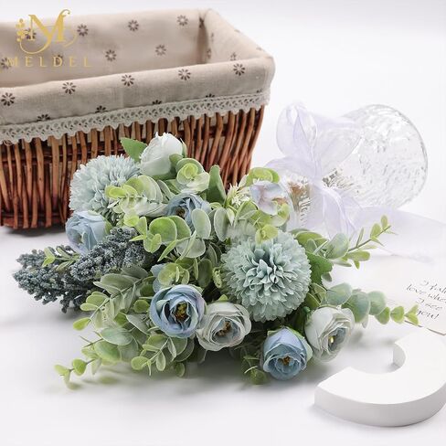 3 قطع من باقة الورد من Meldel زهور اصطناعية وهمية ونباتات الأوكالبتوس وتنسيقات زهور الحرير وباقات الزفاف وديكورات الطاولة المركزية البلاستيكية والزهور للمنزل والمطبخ والحديقة (أبيض) in Kuwait