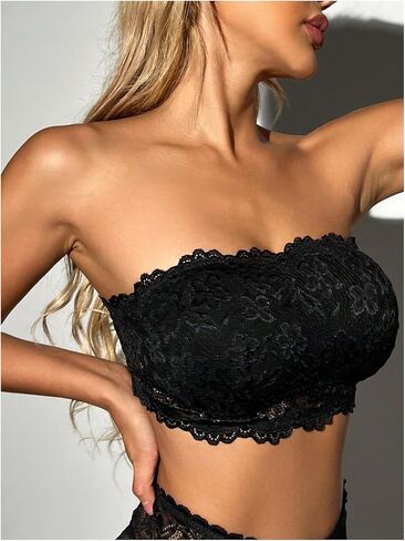 MakeMeChic Women's Floral Lace Bra Wireless Bralette Bandeau Bra Scalloped Everyday Bras in Saudi Arabia