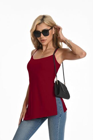 TAIPOVE Pima Cotton Asymmetrical Camisole Tops for Women Adjustable Spaghetti Strap Tops Side Slit Extra Long Tanks in Saudi Arabia