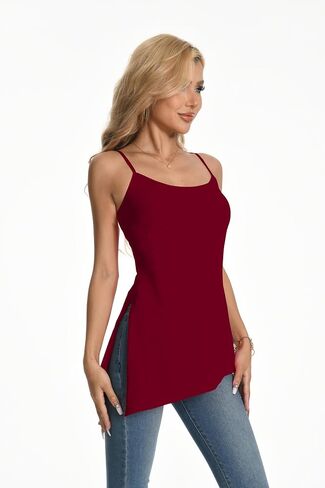 TAIPOVE Pima Cotton Asymmetrical Camisole Tops for Women Adjustable Spaghetti Strap Tops Side Slit Extra Long Tanks in Saudi Arabia