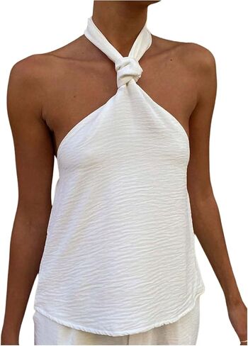 Women's Twist Knot Halter Tops Y2K Sleeveless Backless Party Club Tank Top in Saudi Arabia