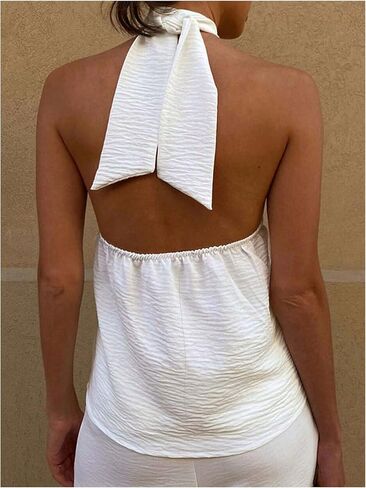 Women's Twist Knot Halter Tops Y2K Sleeveless Backless Party Club Tank Top in Saudi Arabia