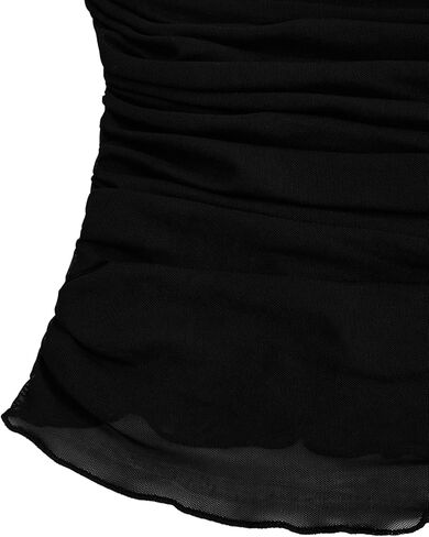 SweatyRocks Women's Ruched Sheer Mesh Strapless Tube Top Sleeveless Slim Fitted Bandeau Top with Scarf in Saudi Arabia