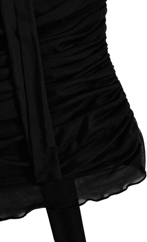 SweatyRocks Women's Ruched Sheer Mesh Strapless Tube Top Sleeveless Slim Fitted Bandeau Top with Scarf in Saudi Arabia