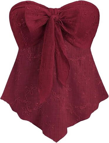 SOLY HUX Women's Bow Tie Front Tube Tops Strapless Sleeveless Bandeau Asymmetric Flowy Summer Top in Saudi Arabia