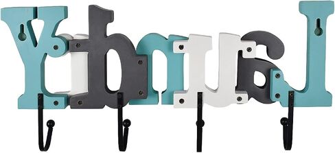 Linfevisi Wooden Laundry Sign Aqua Hanging Block Letters Sign Rustic Wood Word Decor Laundry Wall Sign Cutout Word Art Wall Decor Decorative Key Holder Hanger with 4 Hooks in Kuwait