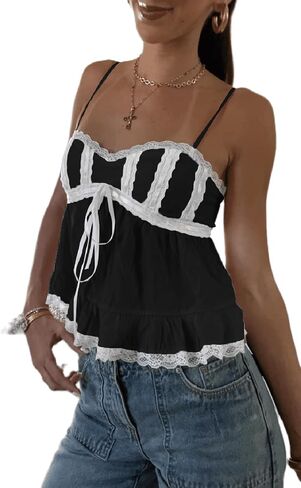 نساء Babydoll Tank Tops y2k مربع الرقبة القوس القوس كامي قمم لطيفة طباعة الأزهار طباعة محصول الحافة in Kuwait