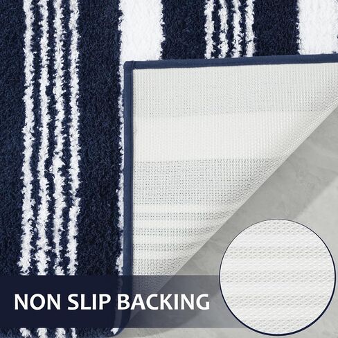 LOCHAS Long Bathroom Rugs Runner, 24" x 60" Large Bath Rug Non Slip Absorbent, Washable Microfiber Bathroom Mat Luxury Fluffy Soft, Shaggy Bath Mats for Shower Quick Dry, Navy Blue in Kuwait