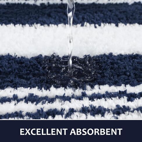 LOCHAS Long Bathroom Rugs Runner, 24" x 60" Large Bath Rug Non Slip Absorbent, Washable Microfiber Bathroom Mat Luxury Fluffy Soft, Shaggy Bath Mats for Shower Quick Dry, Navy Blue in Kuwait