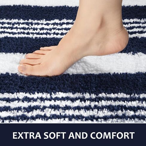 LOCHAS Long Bathroom Rugs Runner, 24" x 60" Large Bath Rug Non Slip Absorbent, Washable Microfiber Bathroom Mat Luxury Fluffy Soft, Shaggy Bath Mats for Shower Quick Dry, Navy Blue in Kuwait