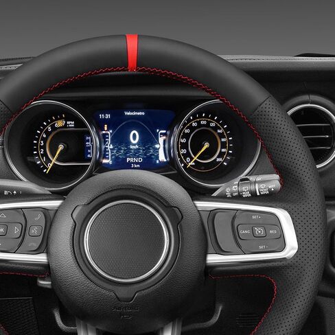 غطاء عجلة القيادة MEWANT لسيارة Jeep Gladiator (JT) 2020-2024 / Wrangler (JL) 2019-2024 / Wrangler Unlimited 2018-2023 غلاف عجلة قيادة السيارة مصنوع يدويًا من الجلد in Kuwait