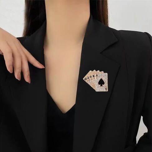 Rhinestone Poker Brooch Pins for Women And Men Hip Hop Playing Cards Brooch Pin Lapel Pin Punk Rock Poker Cards Brooches Hat Bag Suit Dress Accessories in Saudi Arabia