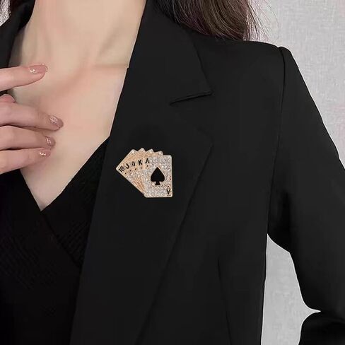 Rhinestone Poker Brooch Pins for Women And Men Hip Hop Playing Cards Brooch Pin Lapel Pin Punk Rock Poker Cards Brooches Hat Bag Suit Dress Accessories in Saudi Arabia