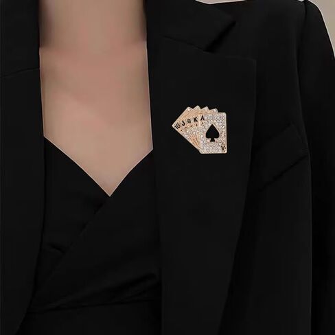 Rhinestone Poker Brooch Pins for Women And Men Hip Hop Playing Cards Brooch Pin Lapel Pin Punk Rock Poker Cards Brooches Hat Bag Suit Dress Accessories in Saudi Arabia
