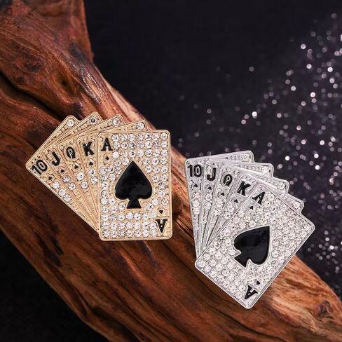 Rhinestone Poker Brooch Pins for Women And Men Hip Hop Playing Cards Brooch Pin Lapel Pin Punk Rock Poker Cards Brooches Hat Bag Suit Dress Accessories in Saudi Arabia