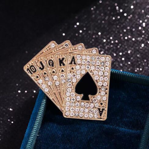 Rhinestone Poker Brooch Pins for Women And Men Hip Hop Playing Cards Brooch Pin Lapel Pin Punk Rock Poker Cards Brooches Hat Bag Suit Dress Accessories in Saudi Arabia