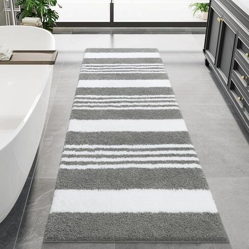LOCHAS Long Bathroom Rugs Runner, 24" x 60" Large Bath Rug Non Slip Absorbent, Washable Microfiber Bathroom Mat Luxury Fluffy Soft, Shaggy Bath Mats for Shower Quick Dry, Navy Blue in Kuwait