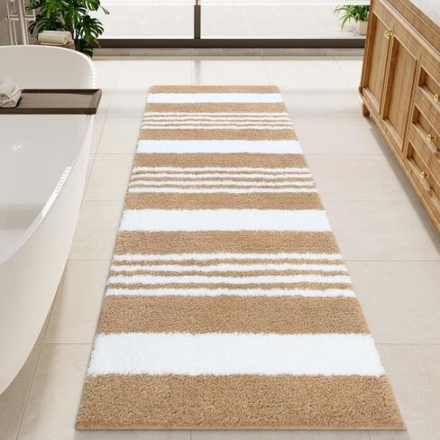 LOCHAS Long Bathroom Rugs Runner, 24" x 60" Large Bath Rug Non Slip Absorbent, Washable Microfiber Bathroom Mat Luxury Fluffy Soft, Shaggy Bath Mats for Shower Quick Dry, Navy Blue in Kuwait