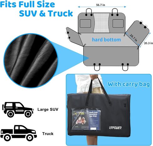URPOWER PU Leather Back Seat Extender for Dogs, Hard Bottom Dog Car Seat Cover Waterproof Dog Car Hammock Anti-Scratch Dog Car Bed Pet Backseat Protector with Mesh Window for Car, SUV & Small Truck in Kuwait