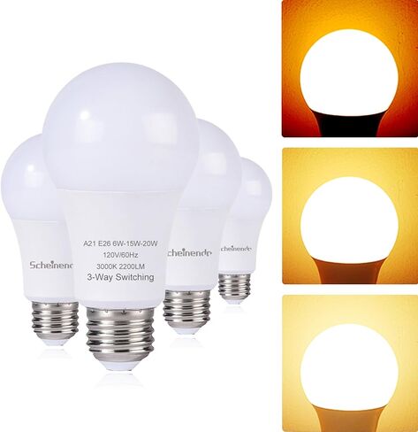 3-Way Led Light Bulbs A21, 50 100 150 Watt Equivalent, Perfect for Reading, 3000K Warm White, Indoor Standard E26 Bulb, Energy Efficient 20 Watt, 2200 Lumens, 2 Pack in Saudi Arabia