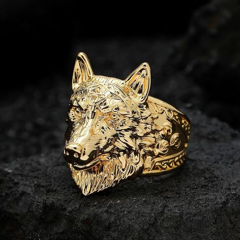 Viking Wolf Head Ring - Copper 18K Gold - Plated in Kuwait