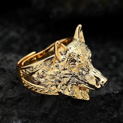 Viking Wolf Head Ring - Copper 18K Gold - Plated in Kuwait