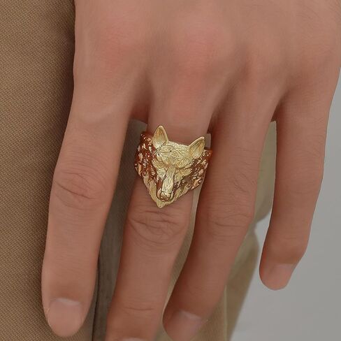 Viking Wolf Head Ring - Copper 18K Gold - Plated in Kuwait