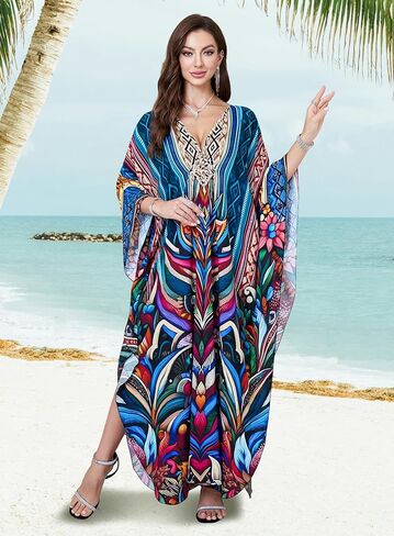 فستان Kaftan للسيدات 2025 V-Neck Beach Cove Up for Swimsuit و Mumu Loungewear & Home Caftan Light in Kuwait