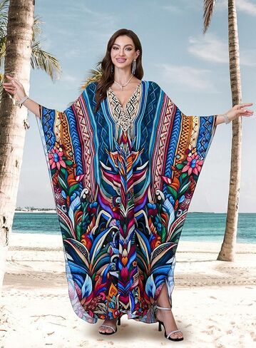 فستان Kaftan للسيدات 2025 V-Neck Beach Cove Up for Swimsuit و Mumu Loungewear & Home Caftan Light in Kuwait